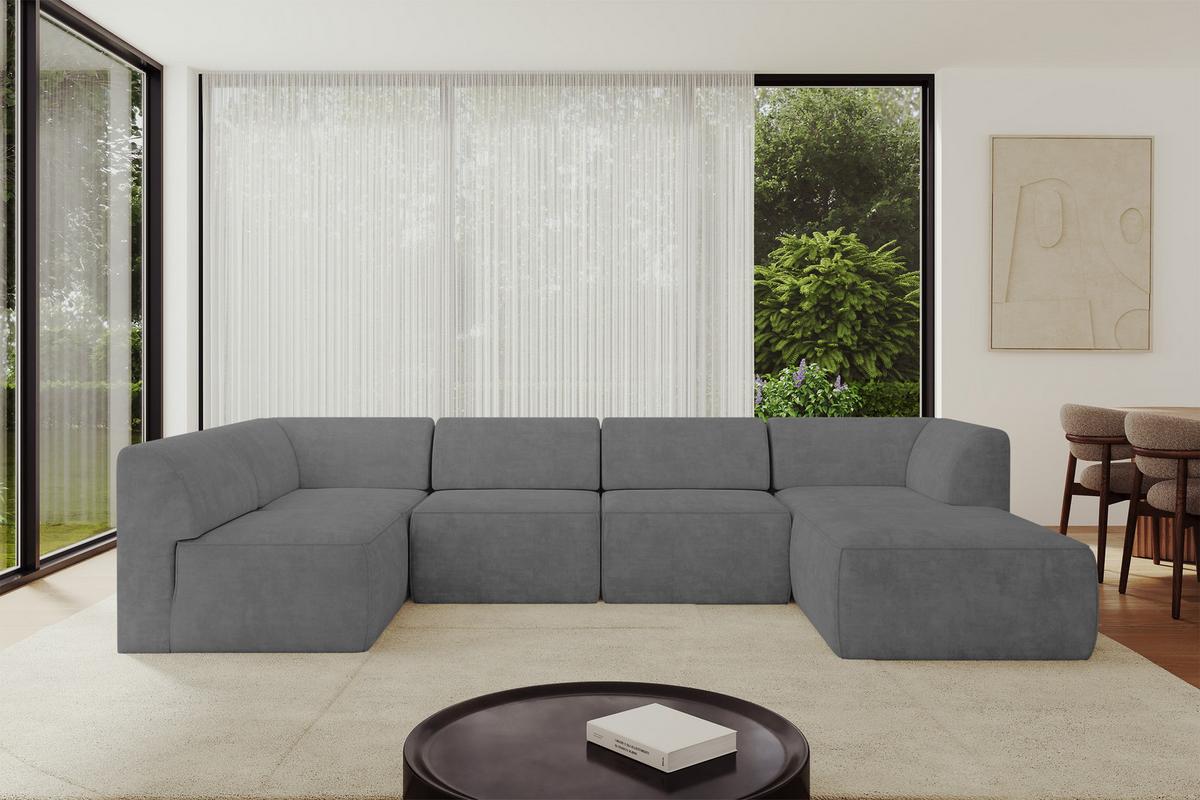 WOHNLANDSCHAFT Ottomane Rechts MOVO-L 345x180x78 cm Grau Velours - Taupe, Holzwerkstoff/Kunststoff (180/78/345cm) - ALTDECOR