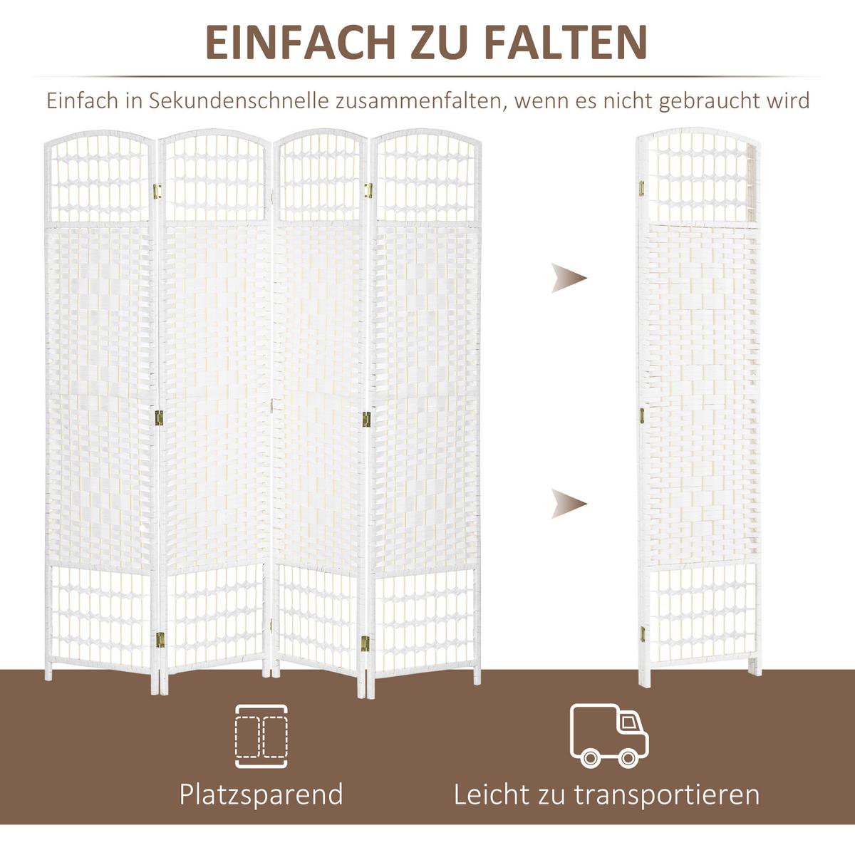 PARAVENT 4 TLG. Faltbar aus Wellenfaser Weiß - Weiß, Holz (1.5/170/160cm) - HOMCOM