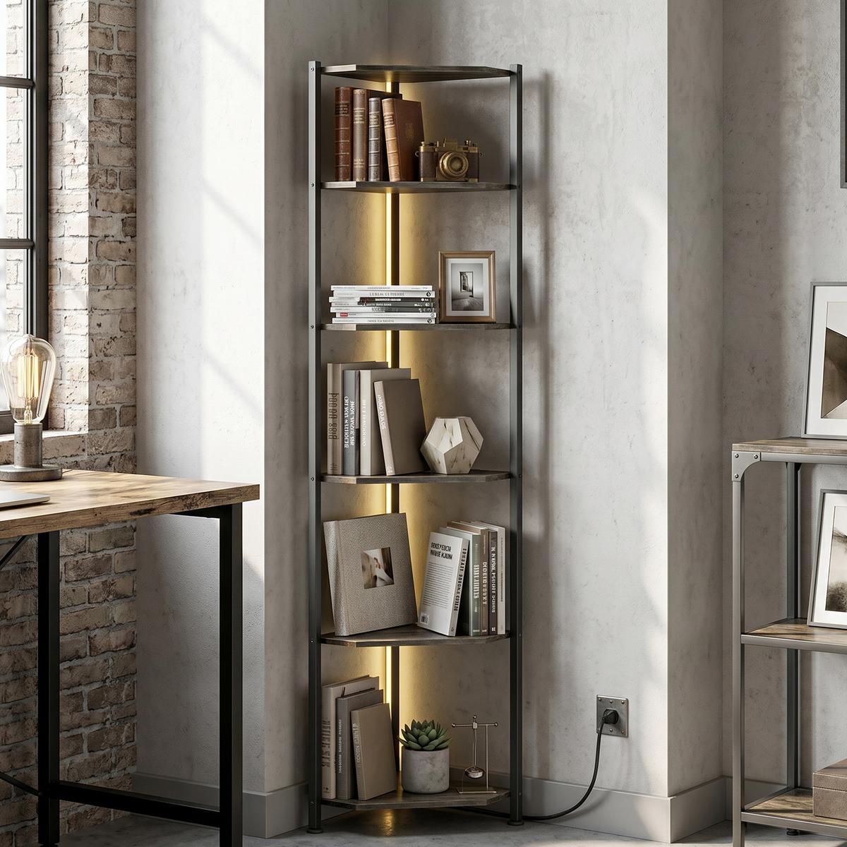 BÜCHERREGAL Spanplatte Stahl Rustikal Braun - Schwarz/Braun, Holzwerkstoff/Metall (32/147/32cm) - HOMCOM