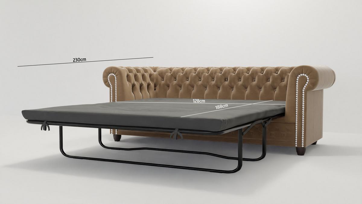 CHESTERFIELD-SOFA 3-Sitzer mit Schlaffunktion Nyx Beige Samt - Beige/Braun, Holz/Textil (203/28/86cm) - S-Style Möbel