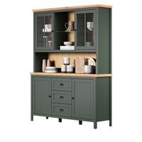 BUFFETSCHRANK grün, Evoke Eiche Landhaus 146 x 198 cm, Vitrine inklusive LED - Eichefarben/Schwarz, Glas/Holzwerkstoff (45/198/146cm) - Top.Furn