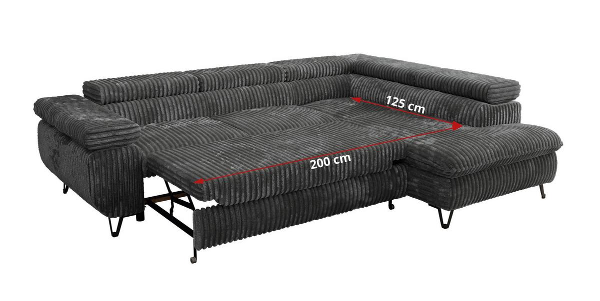 ECKSOFA PABLO L Dunkelgrau Cord - Links Seite - Dunkelgrau/Schwarz, Textil/Metall (208/273cm) - MKS