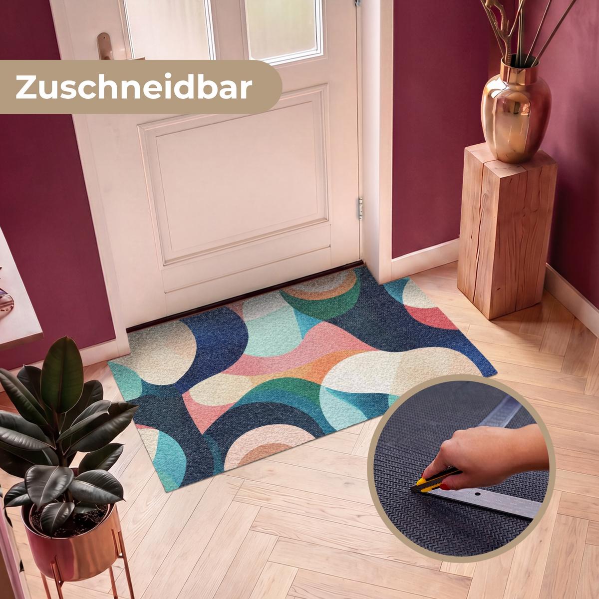 FUSSMATTE Abstrakt - Blau - Rosa Fußabtreter 120x80 cm - Multicolor, Kunststoff (120/0.4cm) - MuchoWow