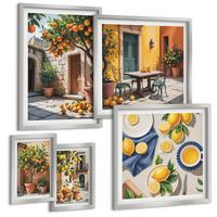 BILDER SET 5er Set - 50x50 cm & 20x30 cm & 40x60 cm Silberner Rahmen - Zitrusgarten in der Sonne - Silberfarben, Kunststoff (40/60cm) - TULUP