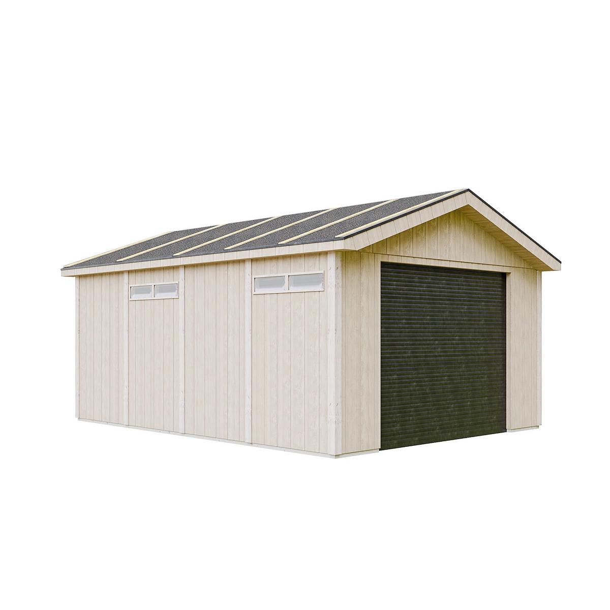 GARAGE Premium Qualität 17 m²- L378xB530 cm - Konstruktion aus LP Smartside-Panels - Gartenhaus M991B - Beige, Holzwerkstoff (354/269/486cm) - Timbela
