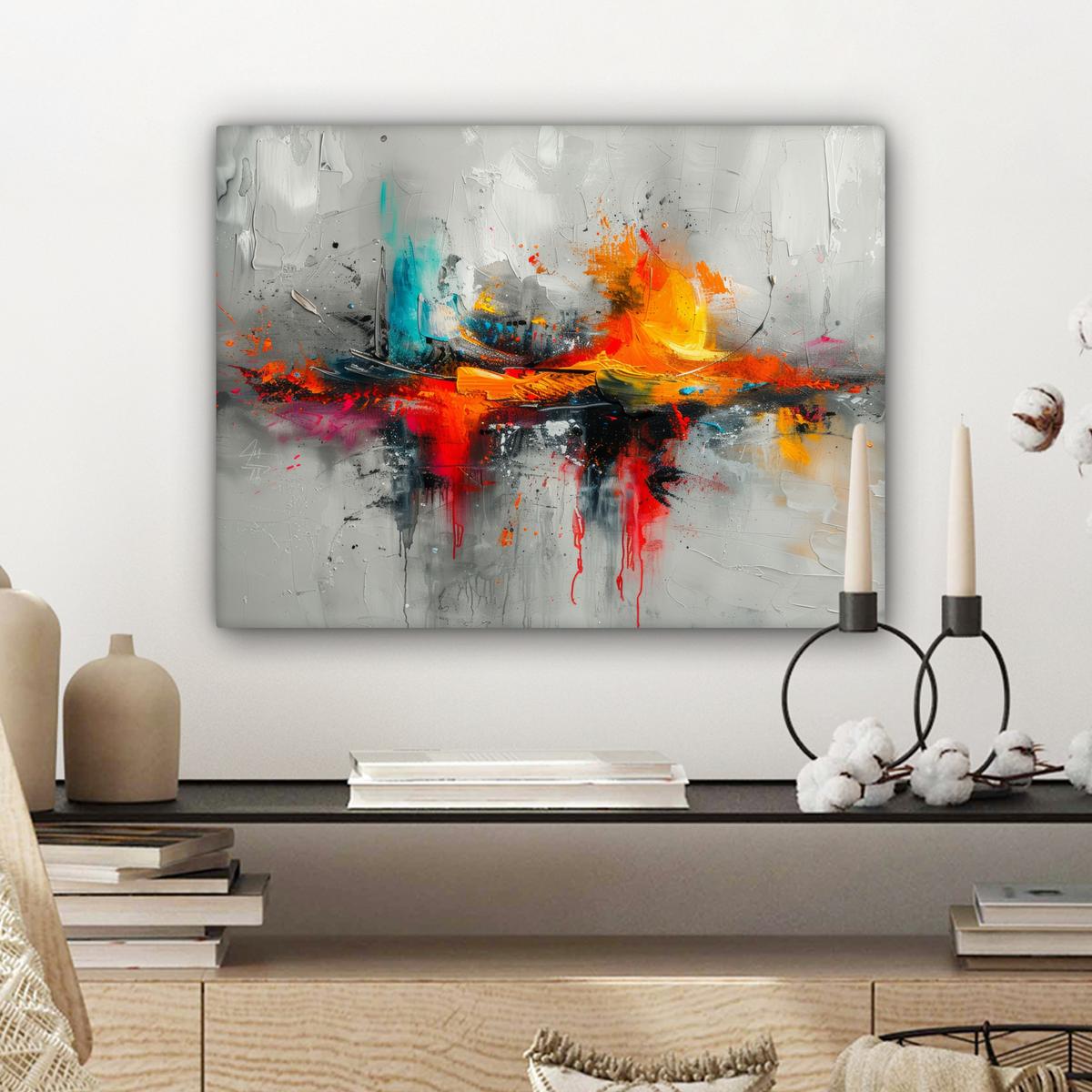 LEINWANDBILD Moderne Kunst - Orange - Grau - Abstrakt Wandbild 40x30 cm - Hellgrau, Textil (40/30cm) - MuchoWow