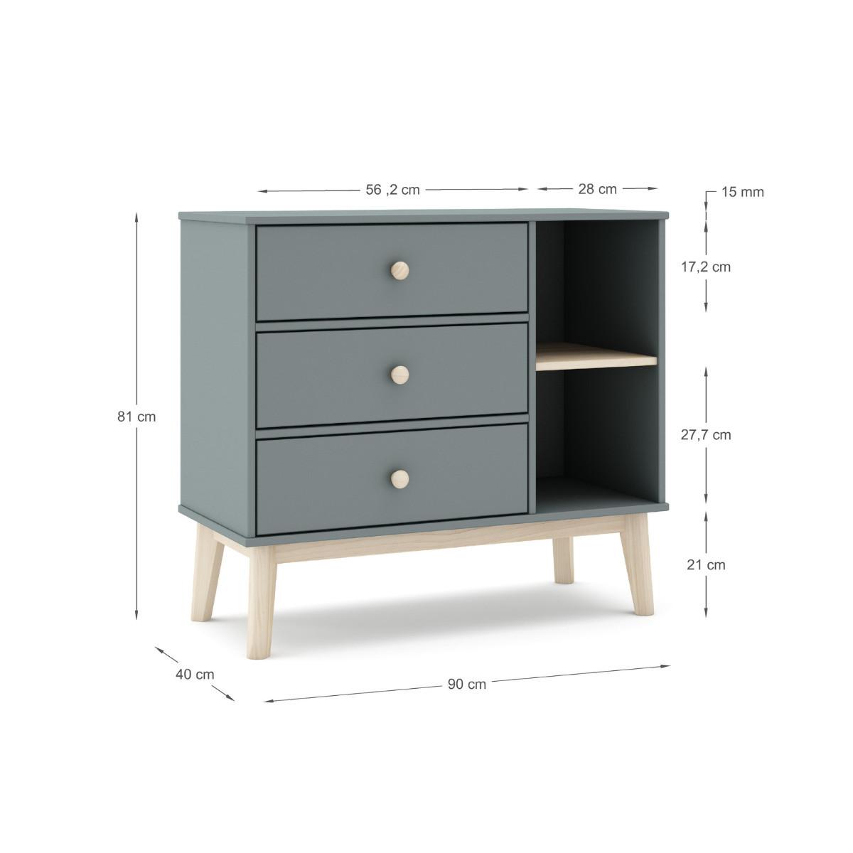 KOMMODE mit 3 Schubladen und 2 offenen Fächern, L90 cm 40/90/81 cm - Grün, Holzwerkstoff (40/81/90cm) - Calicosy