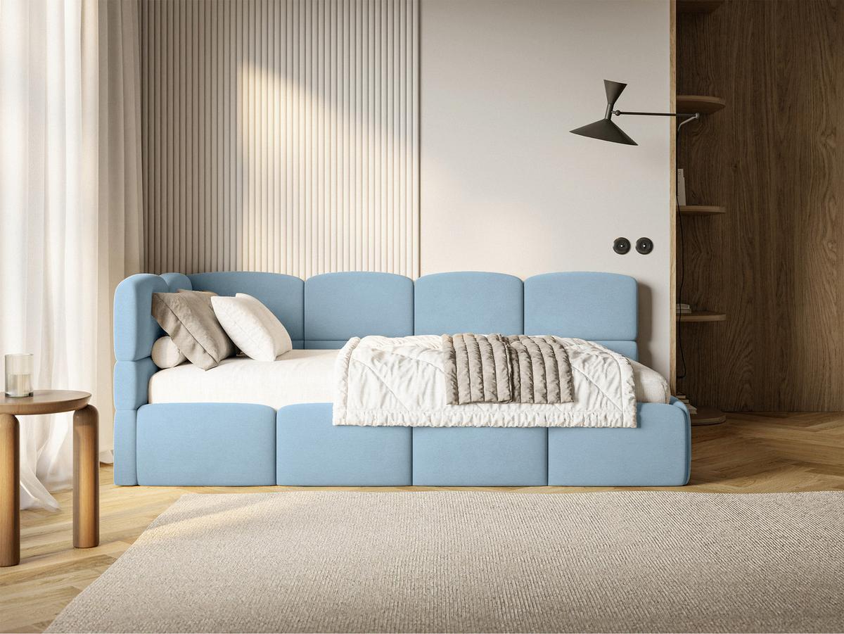 JUGENDBETT Cloudy Hellblau 120 cm, Easy-Clean-Velours - Blau/Schwarz, Kunststoff/Textil (120/200cm) - Selsey