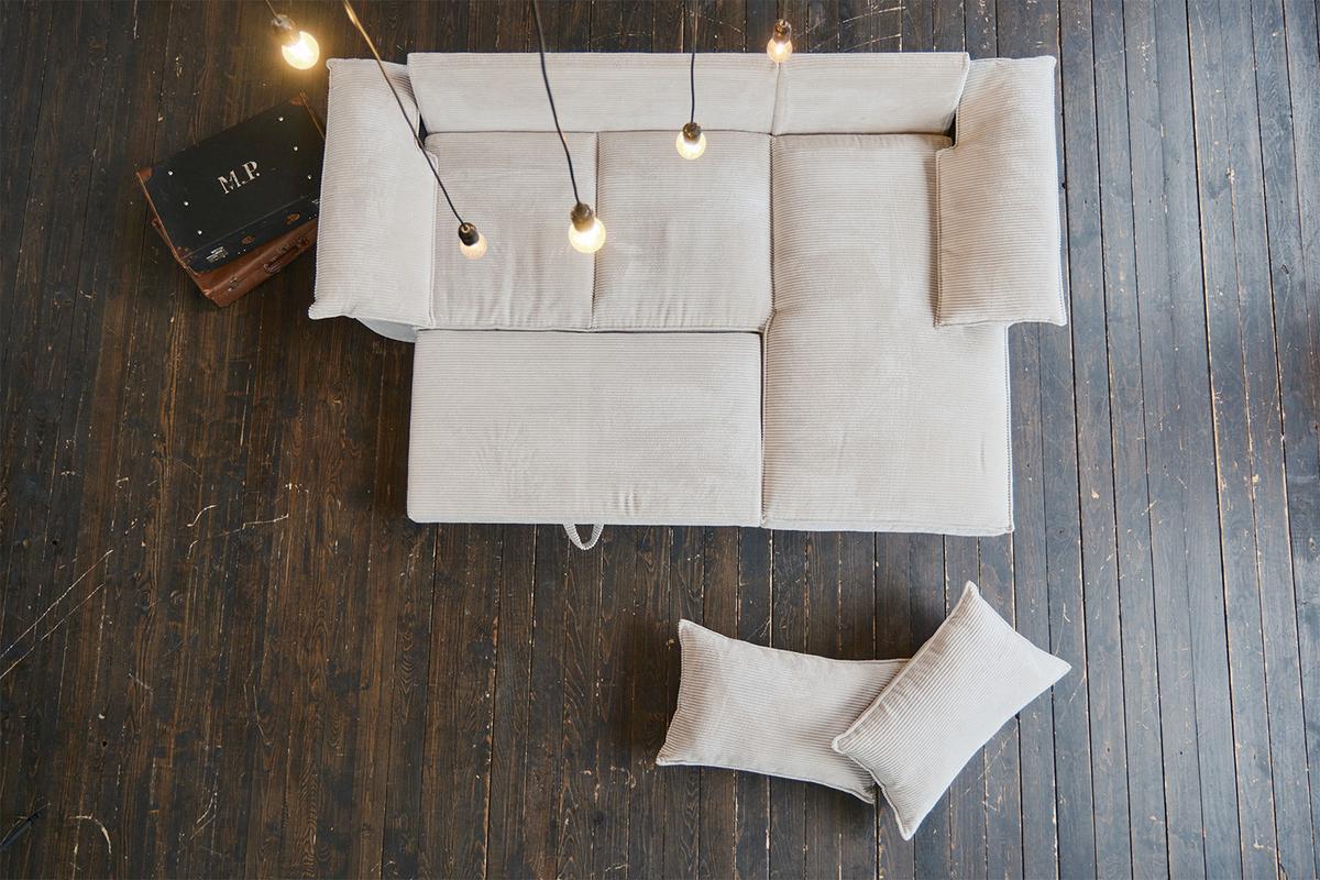 ECKSOFA DAMETO Weiß Cord Mit Schlaffunktion - Schwarz/Weiß, Kunststoff/Textil (266/174cm) - KAWOLA