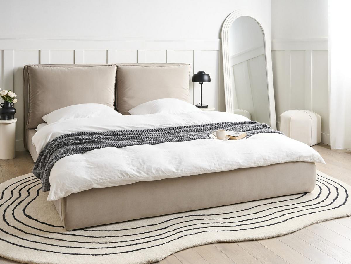 BETT mit Lattenrost 180/200 cm Samtstoff Taupe Bajonna - Taupe, Textil (180/200cm) - Beliani