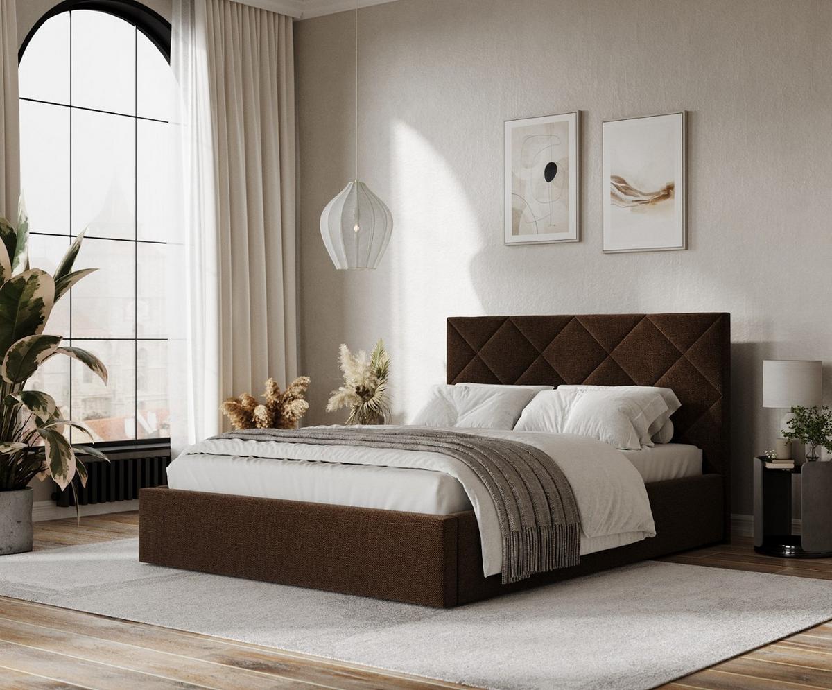 POLSTERBETT Torno 140/200 cm Braun im Inari Stoff - Schwarz/Naturfarben, Holz/Holzwerkstoff (140/200cm) - AltaBeds