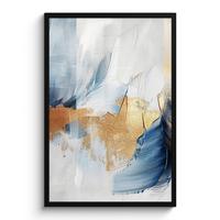 POSTER MIT RAHMENGERAHMTES BILD Gold - Blau - Aquarell - Kunst - Modern 60x90 cm - Hellblau, Papier (60/90cm) - MuchoWow