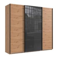 SCHWEBETÜRENSCHRANK 3-türig B225/H208/T64 cm in Eiche Artisan Dekor, Kleiderschrank mit einer Glasfront-Tür in Grau / 22524 - Edelstahlfarben/Eichefarben, Holzwerkstoff/Metall (225/208/64cm) - luma-home