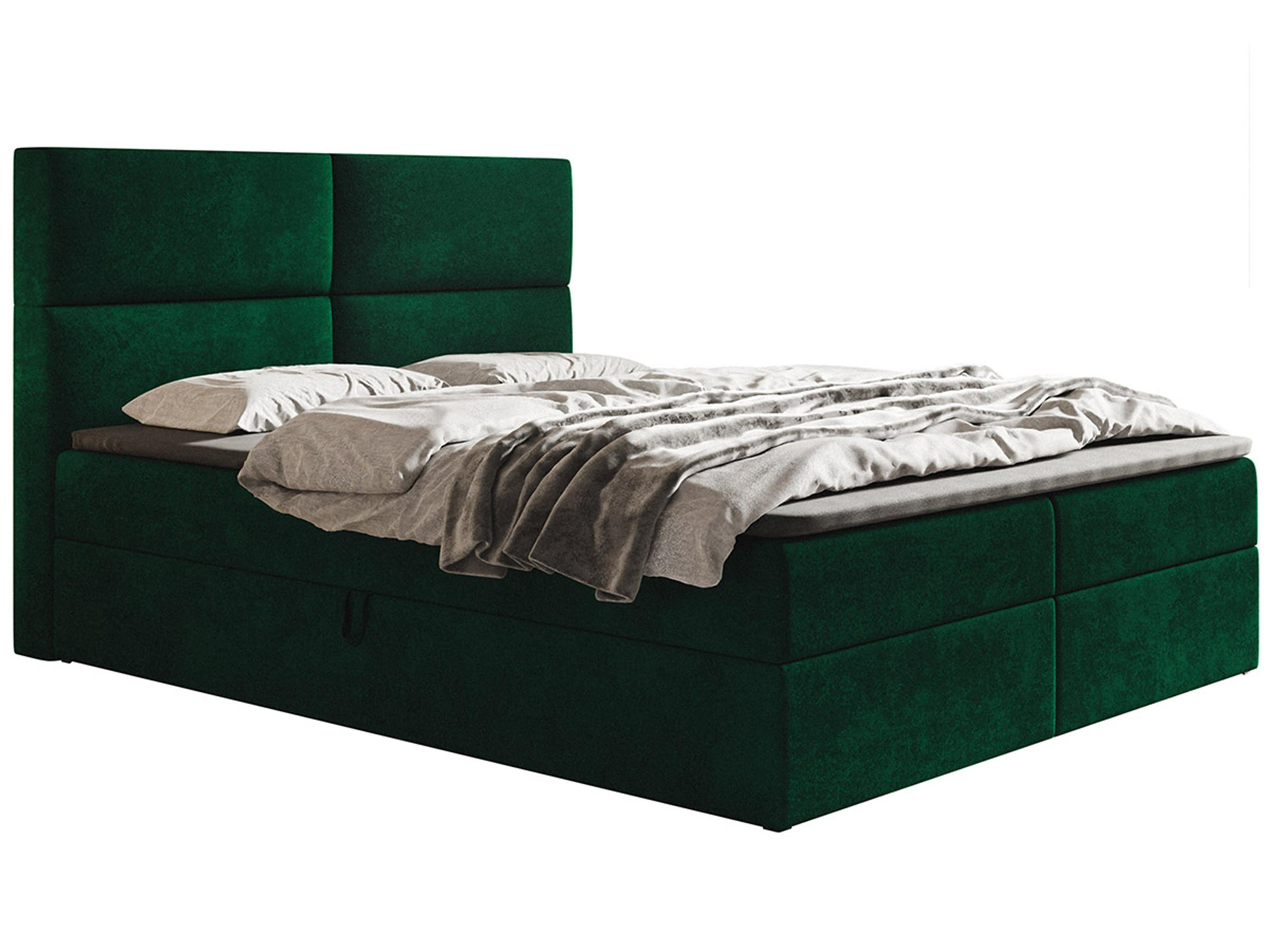 BOXBETT Bonio III 140/200 cm in Grün – mit Bettkasten und Topper - Schwarz/Grün, Holz/Holzwerkstoff (140/200cm) - AX Living