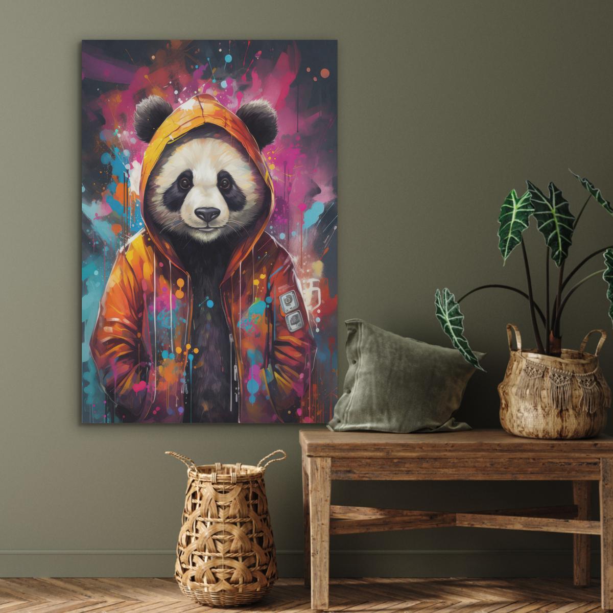 AKUSTIKBILD Panda - Jacke - Graffiti - Orange Wanddeko 70x100 cm - Orange, Kunststoff (70/100/0.9cm) - MuchoWow