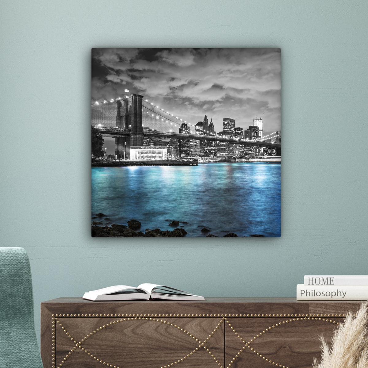 LEINWANDBILD New York - Skyline - Stadt - Blau Wandbild Wohnzimmer 50x50 cm - Blaugrau, Textil (50/50cm) - MuchoWow