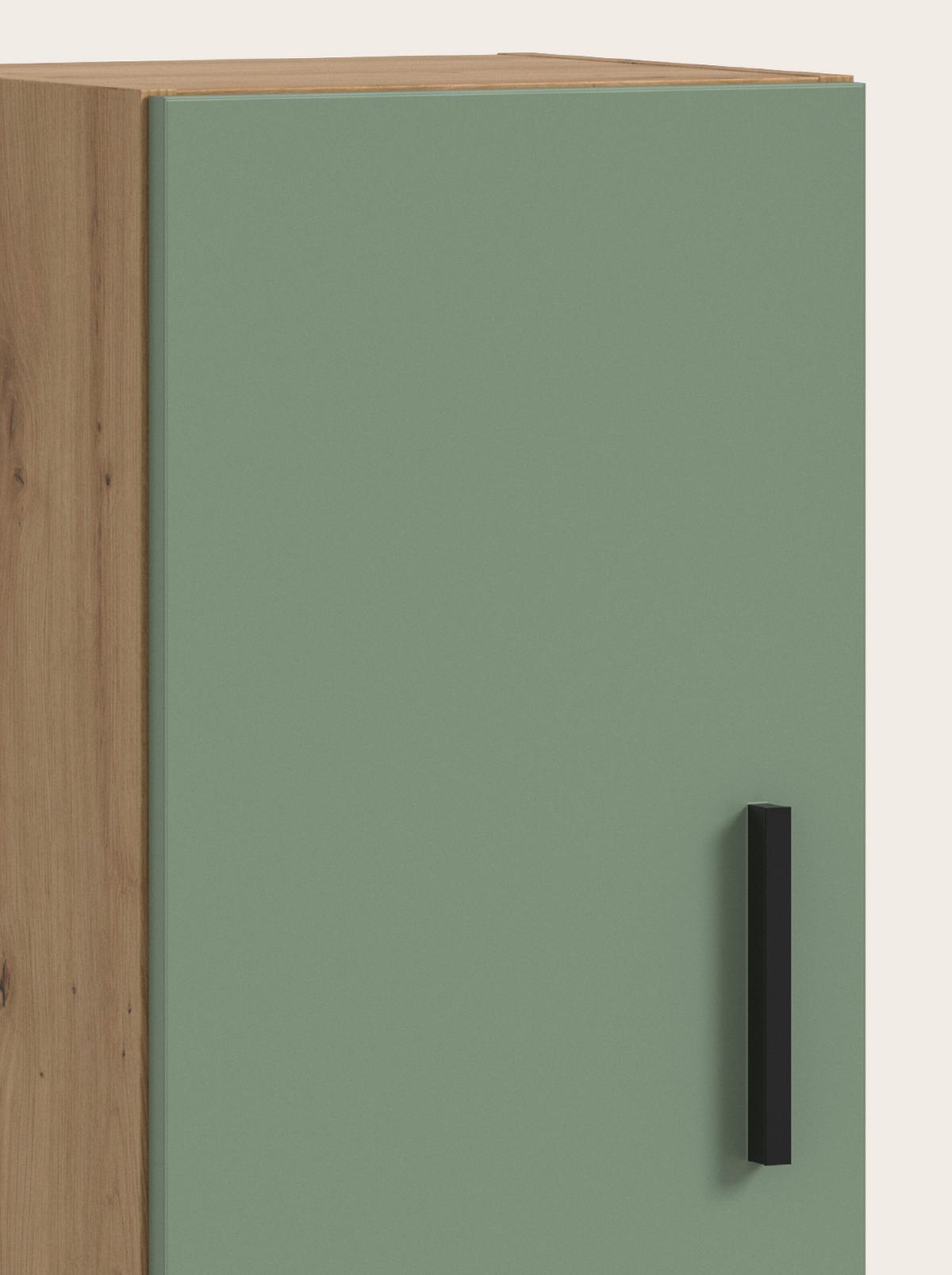 STAURAUMSCHRANK grün, Eiche Artisan 65 x 178 cm, Mehrzweckschrank mit viel Stauraum - Schwarz/Eiche Artisan, Holzwerkstoff/Kunststoff (65/178/34cm) - Inn.Furn