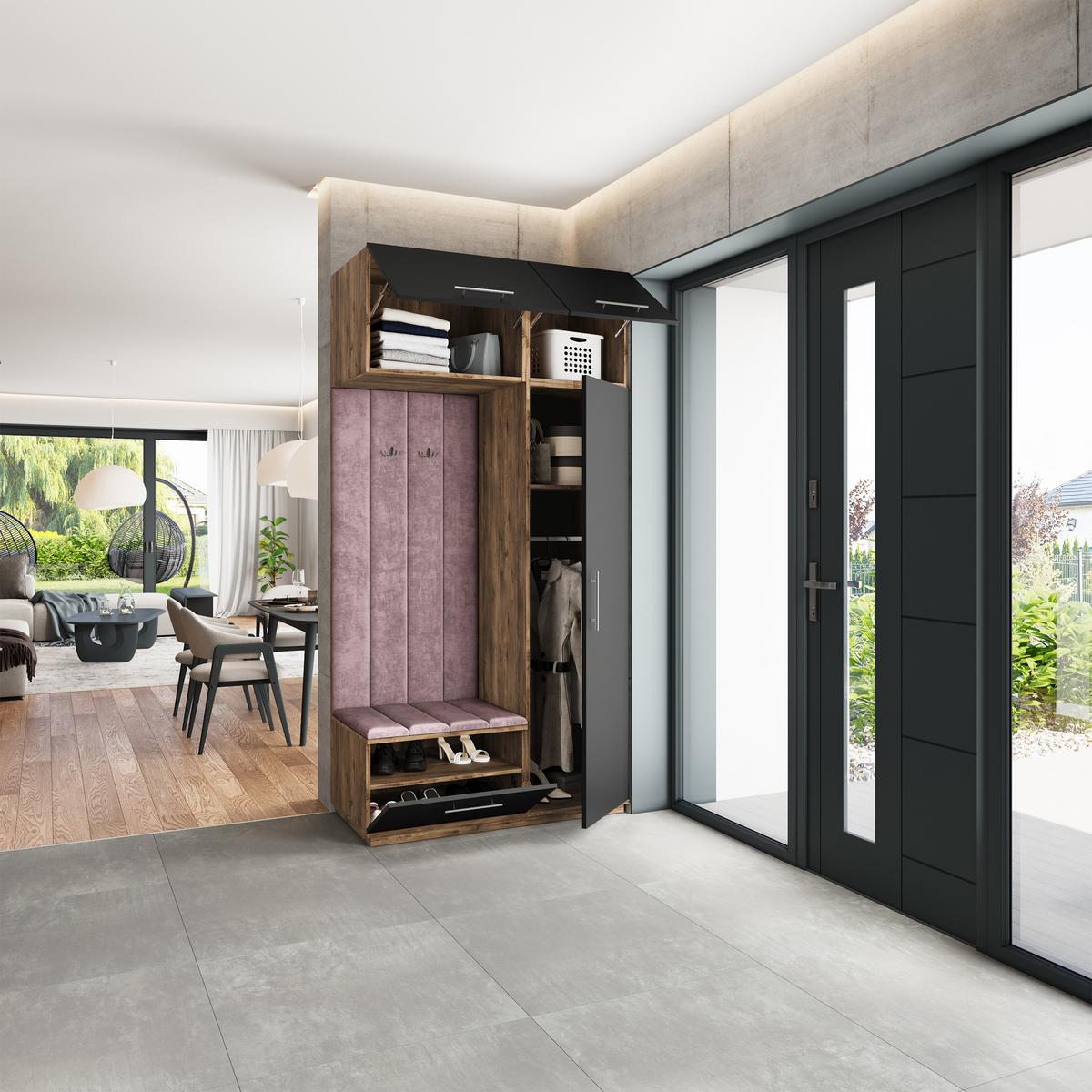 GARDEROBENSCHRANK REMA 120/240/60 cm Modern Garderobe-Set Eiche Lefkas - Eichefarben/Lila, Holzwerkstoff (120/240/60cm) - MASSENO