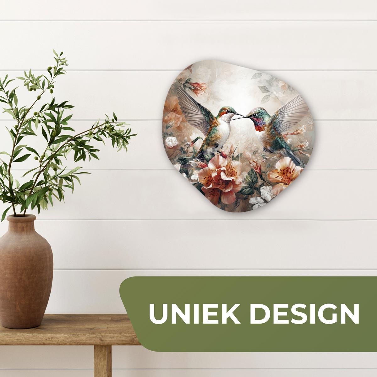 WANDBILD Kolibri - Vögel - Blumen - Natur Wanddeko 40x40 cm - Altrosa, Kunststoff (40/40cm) - MuchoWow