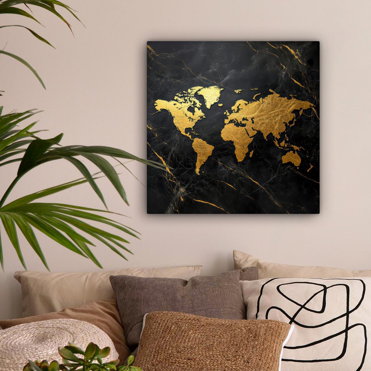 LEINWANDBILD Weltkarte - Gold - Marmor Wandbild Wohnzimmer 50x50 cm - Goldfarben, Textil (50/50cm) - MuchoWow