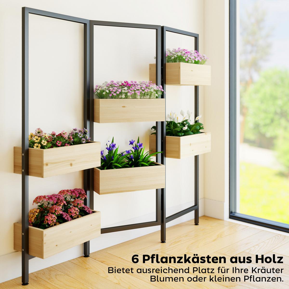 BLUMENTREPPE aus Tannenholz & Stahl, Schwarz - Naturfarben, Holz/Metall (20/112/116cm) - Outsunny