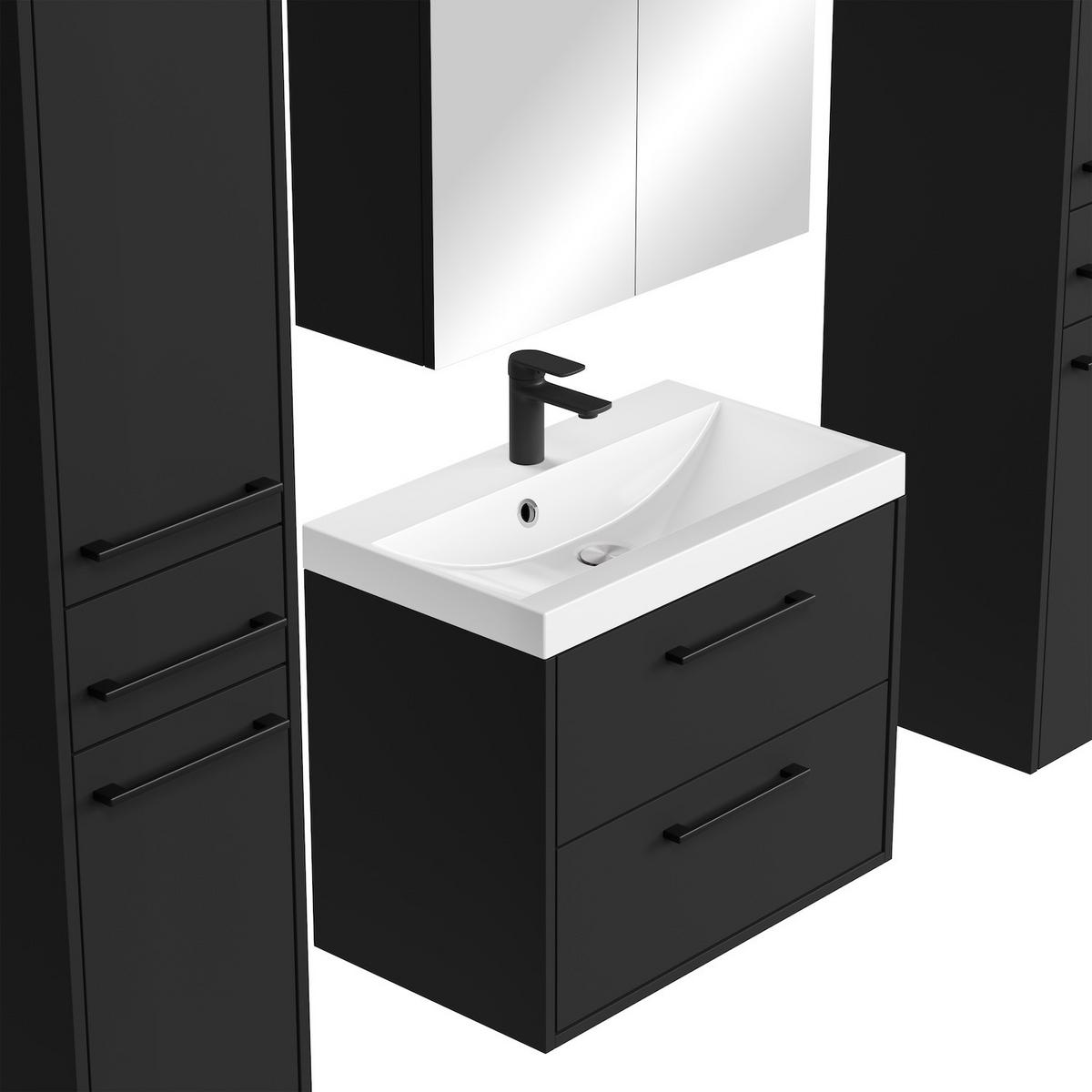 BADMÖBEL-SET Florence 5 Teile Schwarz Matt - 60 x 35 x 51 cm - Schwarz, Holz (60/51/35cm) - Badplaats
