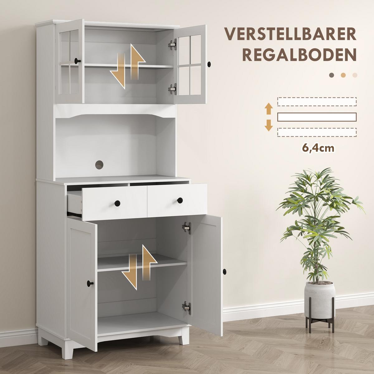 KÜCHENSCHRANK Hochschrank mit Mikrowellenregal, 2 Schränken für Wohnzimmer - Schwarz/Weiß, Holzwerkstoff/Kunststoff (40/172/74.5cm) - HOMCOM