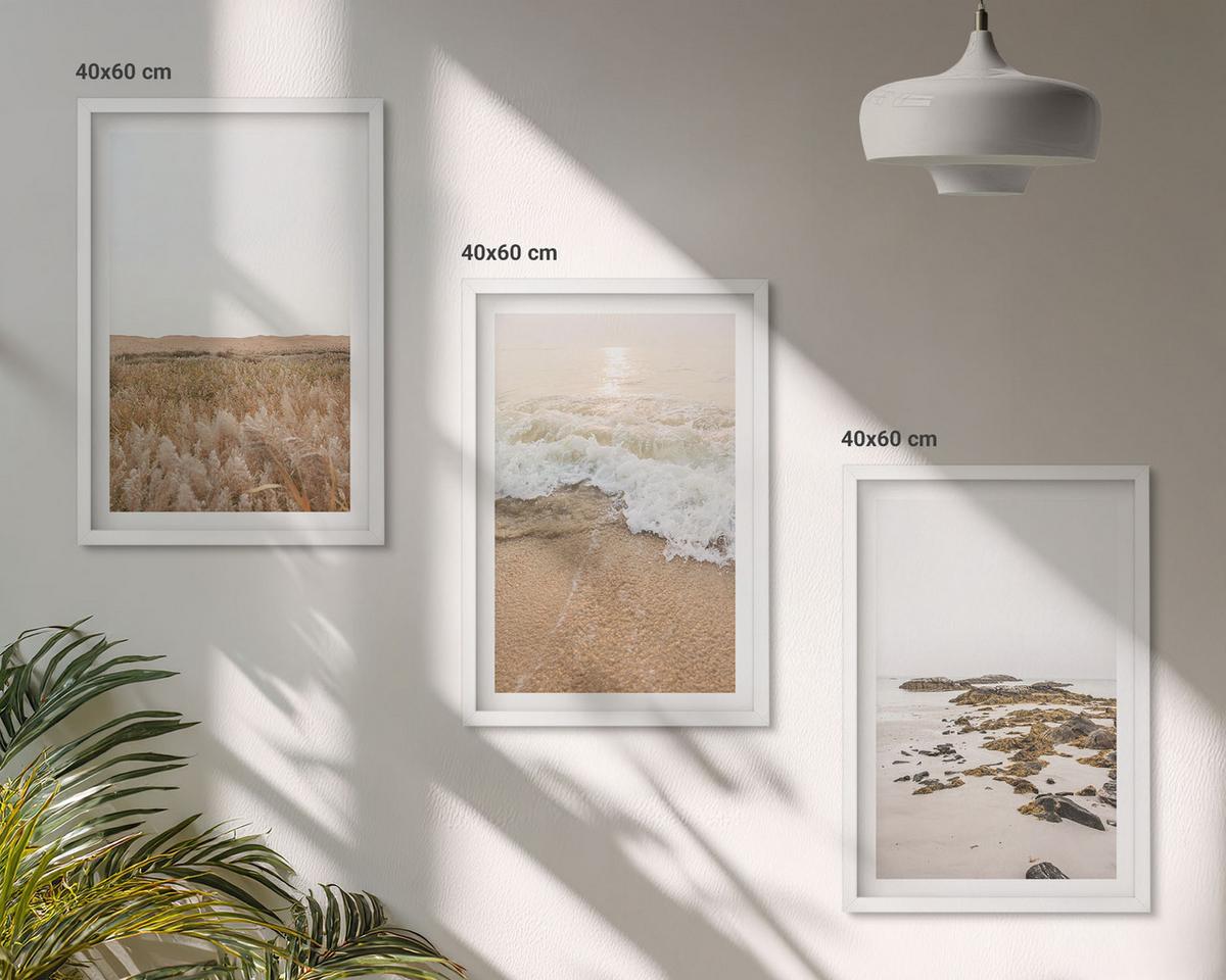 BILDER SET 3er Set - 40x60 cm Weißer Rahmen - Strandwellen, Steine, Sommer - Weiß, Kunststoff (40/60cm) - TULUP