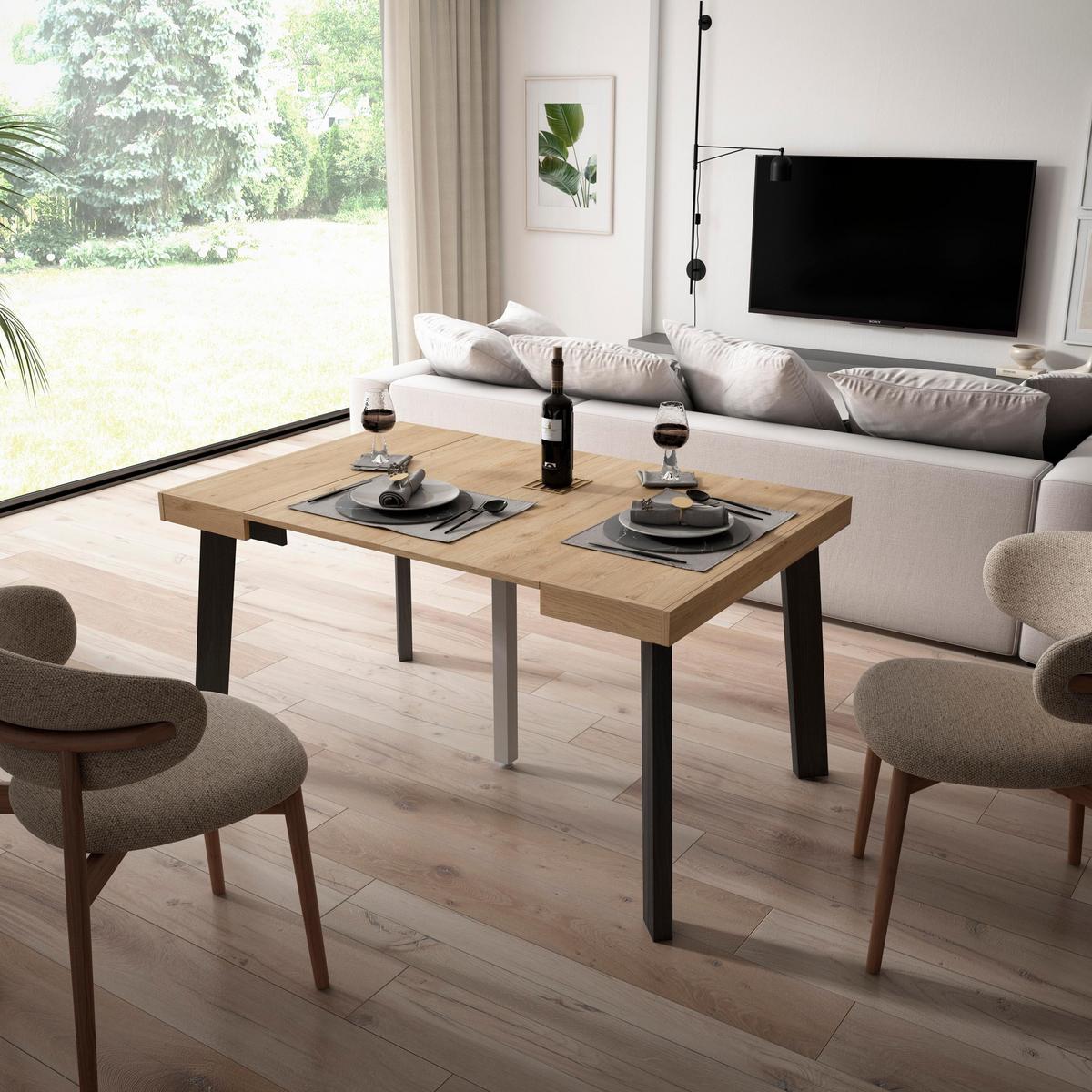 KONSOLENTISCH ausziehbar 58 bis 140cm, für 6 Gäste, eiche, schwarz, 90/58/73cm - Eichefarben/Schwarz, Holzwerkstoff (90/140/73cm) - Skraut Home