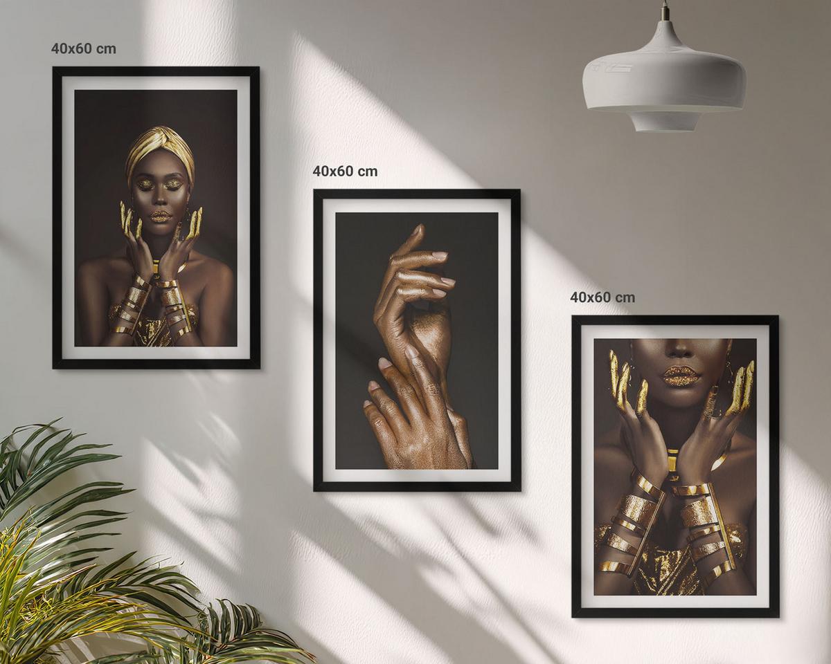 BILDER SET 3er Set - 40x60 cm Schwarzer Rahmen - Porträts afrikanischer Frauen - Schwarz, Kunststoff (40/60cm) - TULUP
