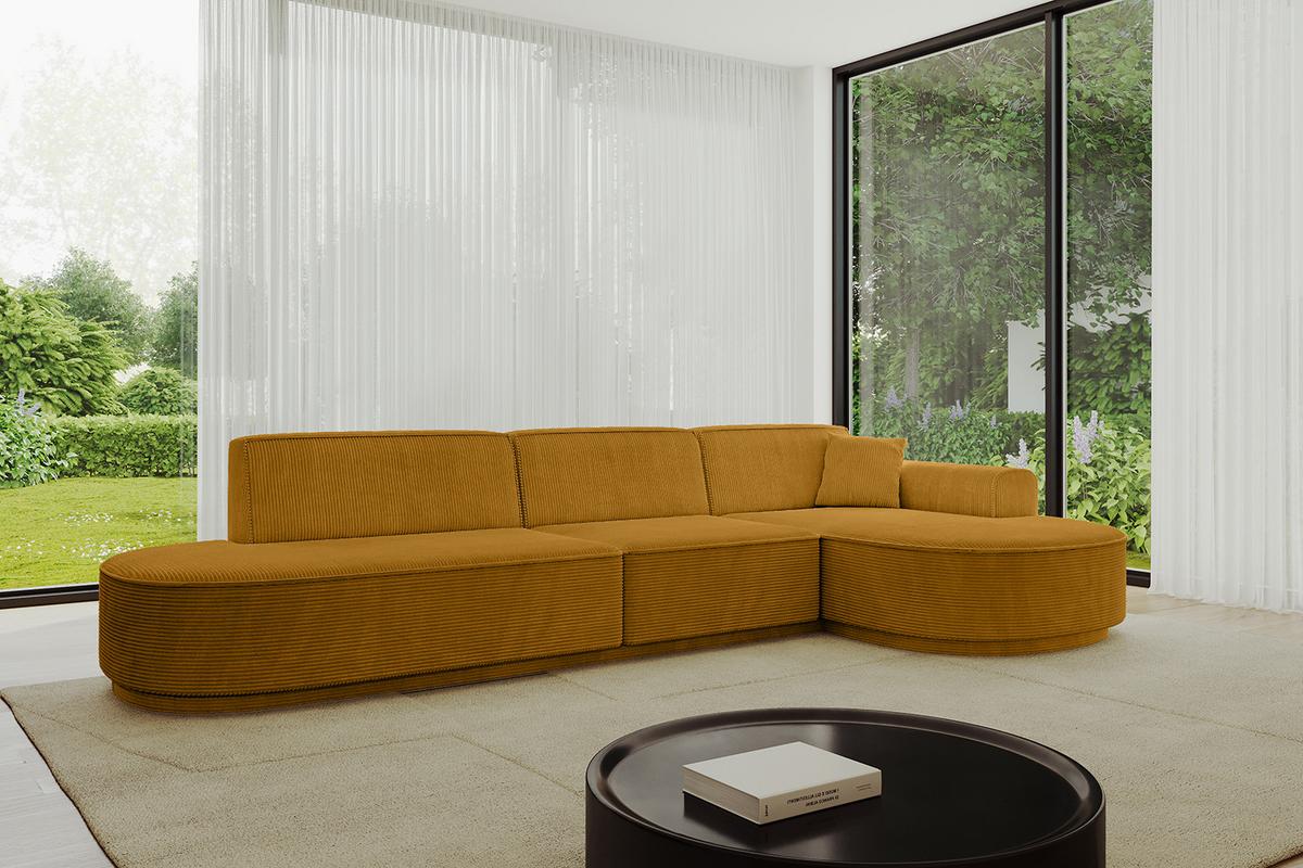 ECKSOFA Ottomane Rechts MARI-L2-v3 - 328x171x83 cm Senfgelb Cord - Gelb/Schwarz, Holzwerkstoff/Kunststoff (171/328cm) - ALTDECOR