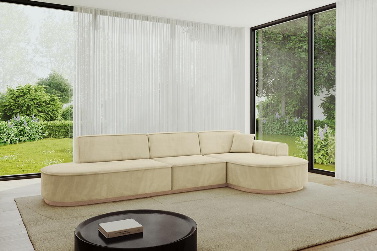ECKSOFA Ottomane Rechts MARI-L2-v1 - 328x171x83 cm Beige Velours - Beige, Holzwerkstoff/Textil (171/328cm) - ALTDECOR