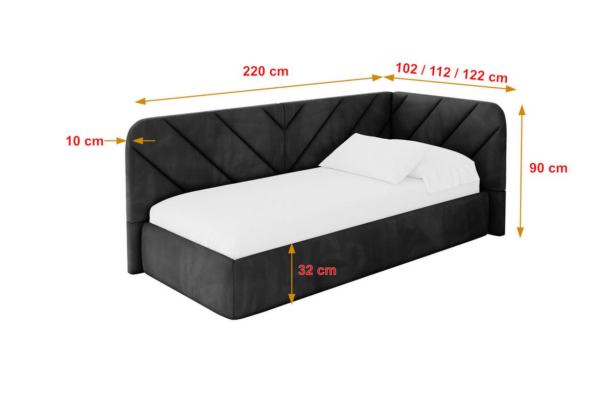EINZELLBETT Jugendbett mit Bettkasten, Links - FIKY 80x200 Schwarz - Schwarz, Holzwerkstoff/Textil (80/200cm) - ALTDECOR