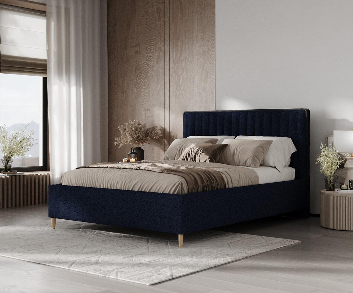 POLSTERBETT Aria 120/200 cm Marineblau im Riva Stoff - Naturfarben/Dunkelblau, Holz/Holzwerkstoff (120/200cm) - AltaBeds