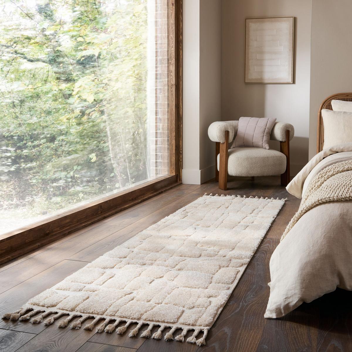 HOCHFLORTEPPICH mit Fransen MARA, geometrisch, Creme, 80 x 300 cm - Beige, Textil (300/80cm) - KADIMA DESIGN