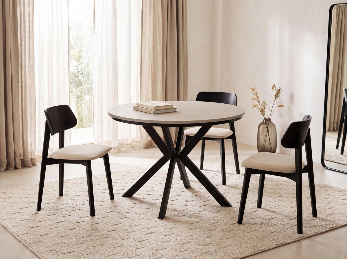 ESSTISCH Valio rund oval ausziehbar verlängerbar mit schwarzen Metallbeinen, Kaschmir 100-140/100/76 cm - Kaschmir/Beige, Holzwerkstoff/Metall (100/140/76cm) - WFL GROUP