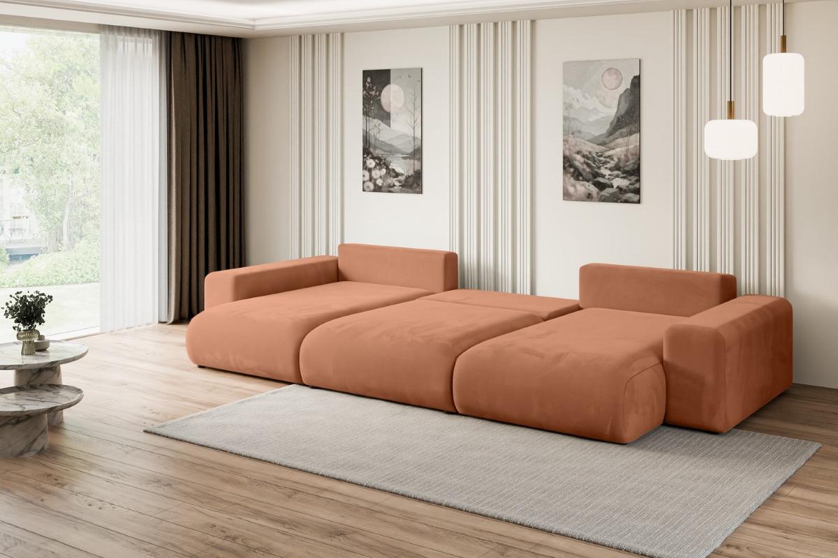 WOHNLANDSCHAFT mit Schlaffunktion ESKAR-U -364x176x84cm Koralle Velours - Koralle/Schwarz, Holzwerkstoff/Kunststoff (364/72/176cm) - ALTDECOR