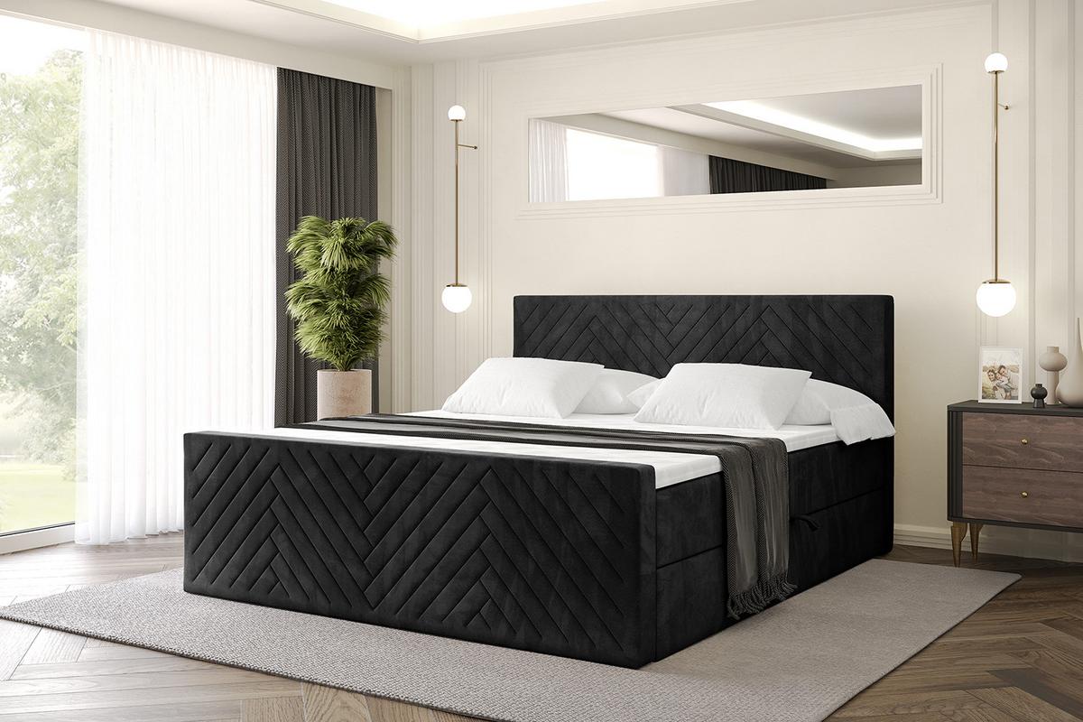 BOXBETT mit Matratze H4 und Lattenrost - VEXA-Z - 200x200 - Schwarz Casablanca - Schwarz, Holzwerkstoff (200/200cm) - ALTDECOR