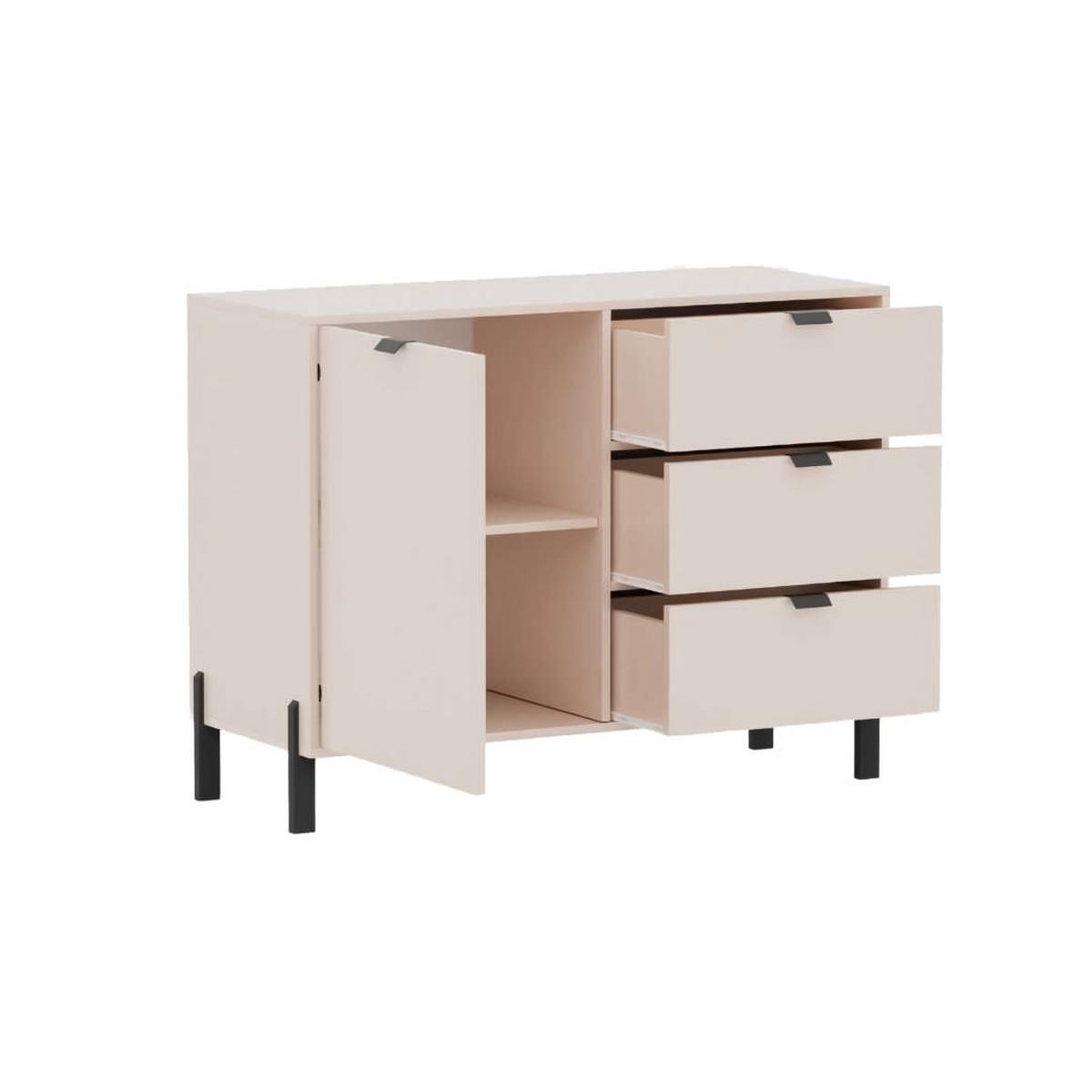 KOMMODE MINO 109/85/45cm mit 3 Schubladen 1 Türen Beige - Beige, Holzwerkstoff (109/85/45cm) - MASSENO
