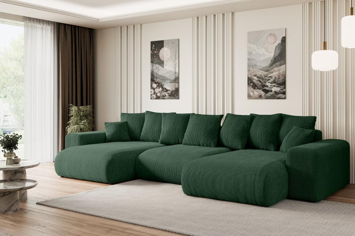 WOHNLANDSCHAFT mit Schlaffunktion ESKAR-U -364x176x72cm Grün Cord - Schwarz/Grün, Holzwerkstoff/Kunststoff (364/72/176cm) - ALTDECOR