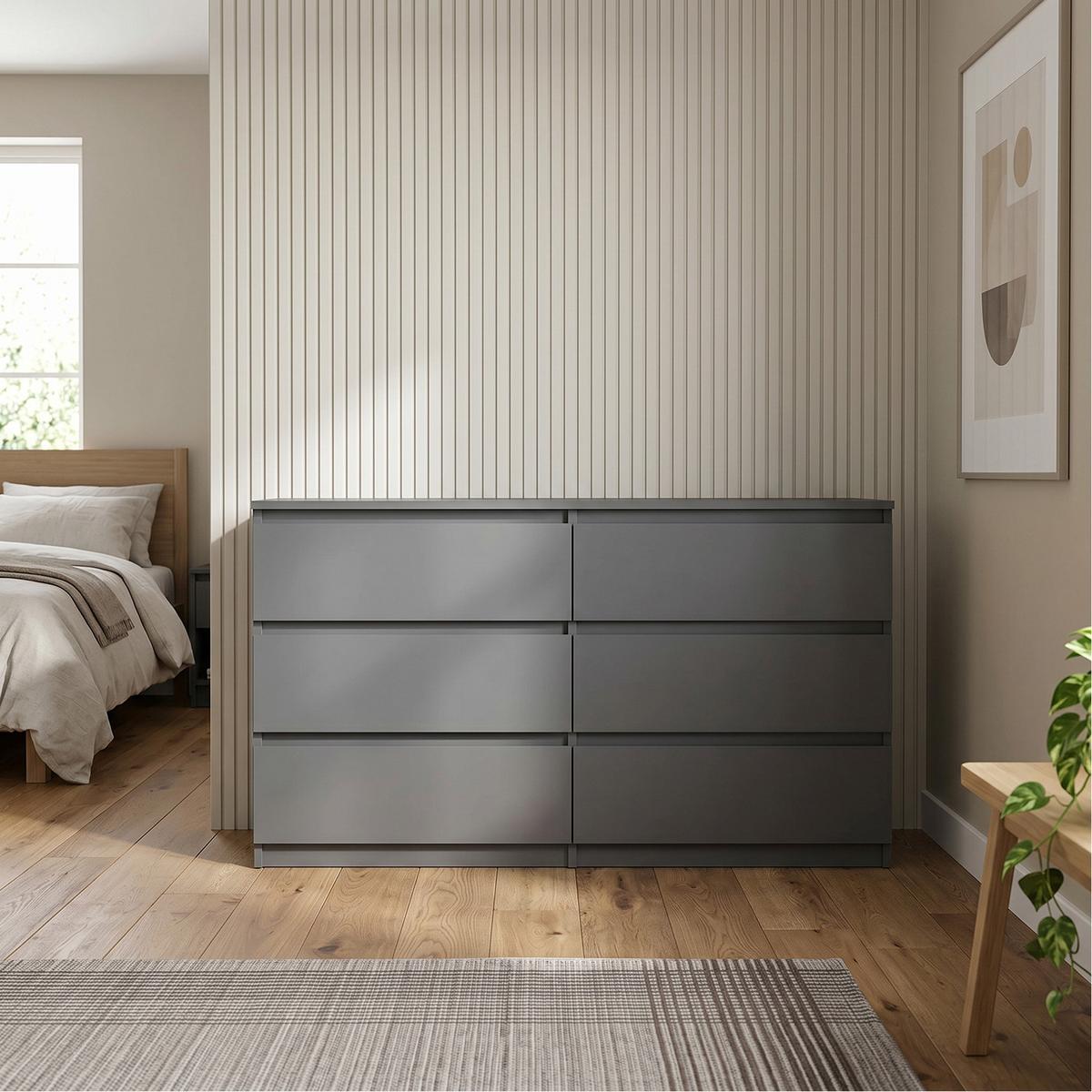 KOMMODE NUDO 120/78,5/39cm mit 6 Schubladen Türen Anthrazit - Anthrazit, Holzwerkstoff (120/78.5/39cm) - MASSENO