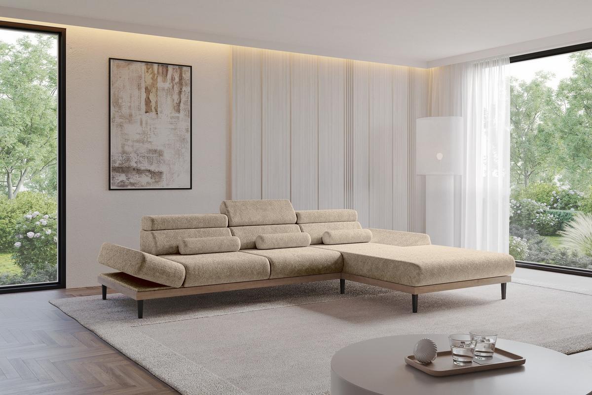 ELEKTRISCHES ECKSOFA Rechts MONA 316x205x85 Braun Velours - Braun, Holzwerkstoff/Textil (316/205cm) - ALTDECOR