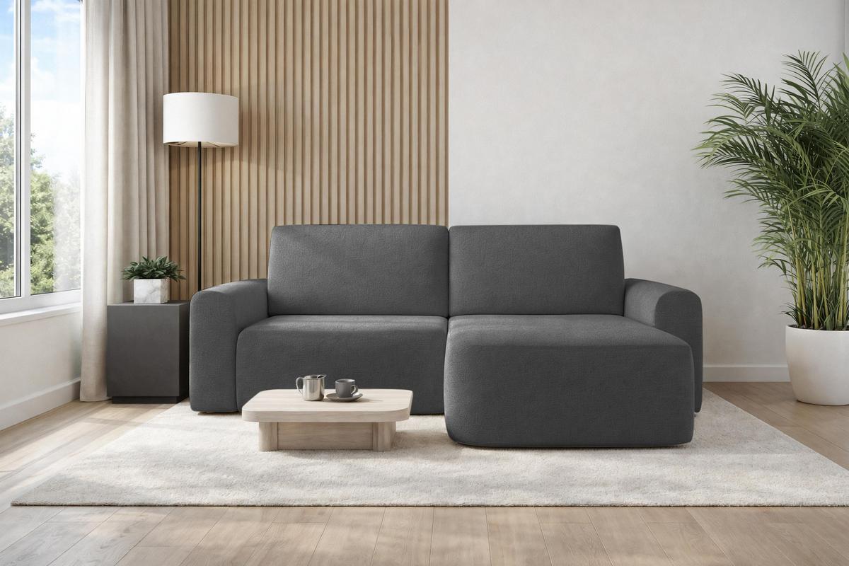ECKSOFA L Form Otterton Dunkelgrau 250/180/95 cm Rechts mit Schlaffunktion - Schwarz/Grau, Kunststoff/Textil (250/180cm) - AX Living