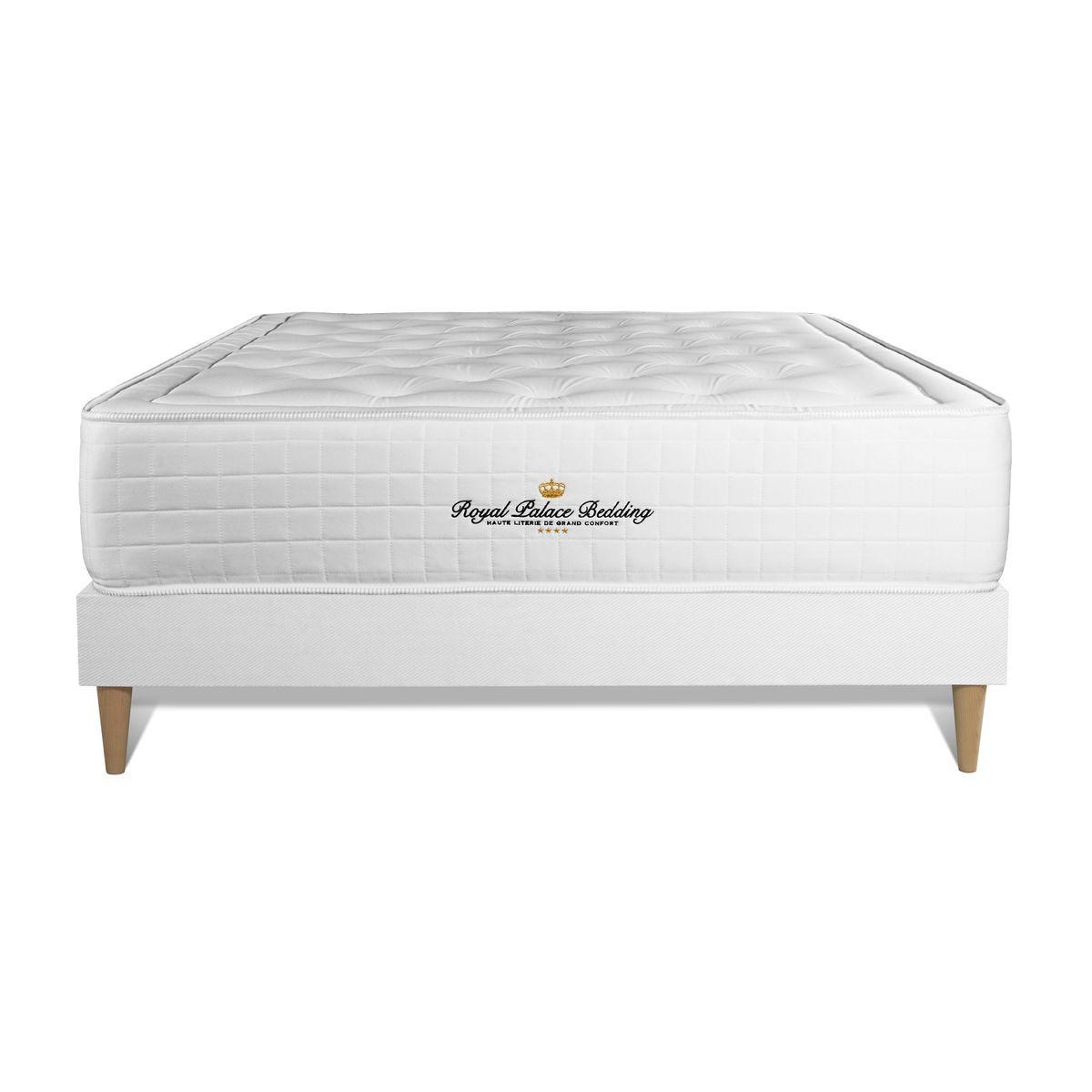 BETT Buckingham Memory-Schaum 130 x 220 cm h1 - Kit Bettgestell Weiß - Beige/Weiß, Karton/Holz (130/220cm) - ROYAL PALACE BEDDING