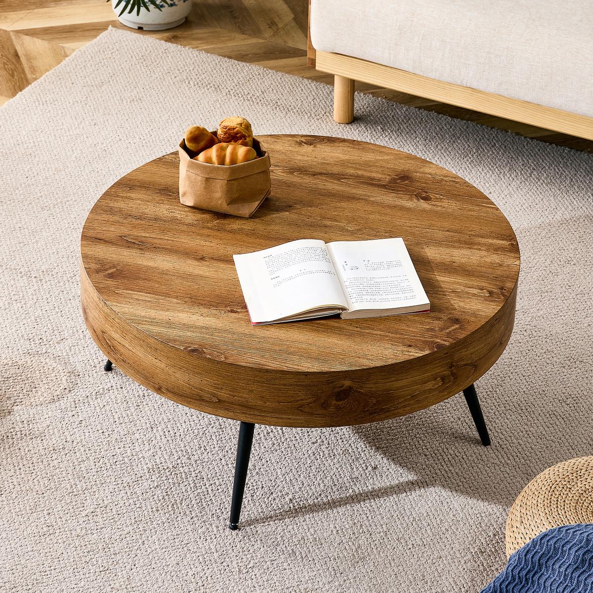 COUCHTISCH holzoptik rund metallbeine kompakt - Naturfarben, Holzwerkstoff (70/70/35.5cm) - Urban Meuble