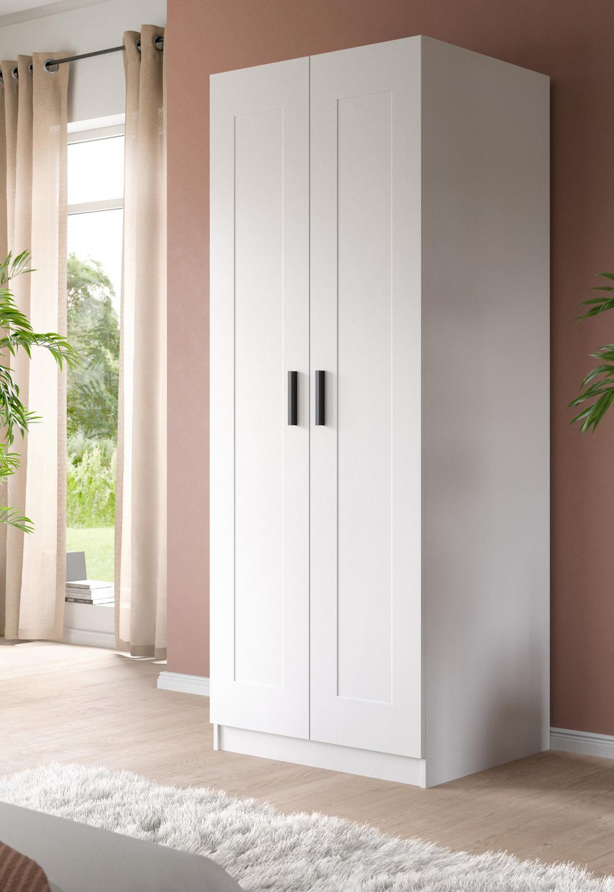 KLEIDERSCHRANK in weiß 80 x 194 cm, Drehtürenschrank 2-türig skandinavisch - Schwarz/Weiß, Holzwerkstoff/Kunststoff (80/194/56cm) - Inn.Furn