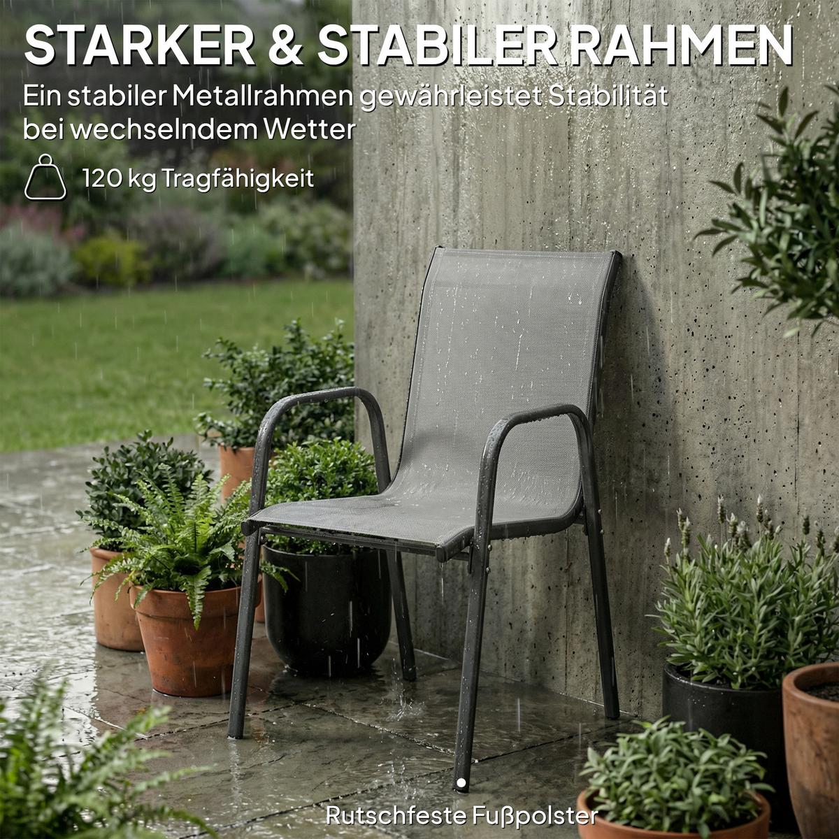 GARTENSTÜHLE 4er Set Metall Netzstoff Hellgrau - Hellgrau, Textil/Metall (51/87/69cm) - Outsunny