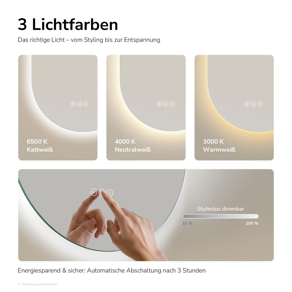 BADSPIEGEL oval mit LED-Beleuchtung 50 x 90 cm Antibeschlag - Transparent, Glas (50/90/2.5cm) - EMKE