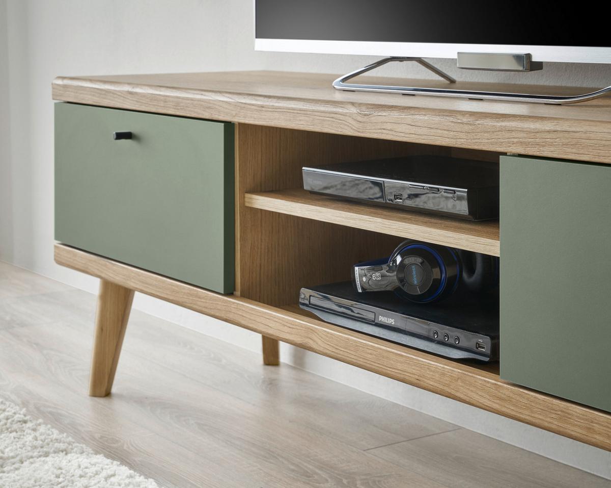 TV-LOWBOARD Salbei grün, Eiche Evoke skandinavisch 160 cm, Fernsehtisch mit Stauraum - Salbeigrün/Eichefarben, Holz/Holzwerkstoff (160/50/40cm) - Furn.Design