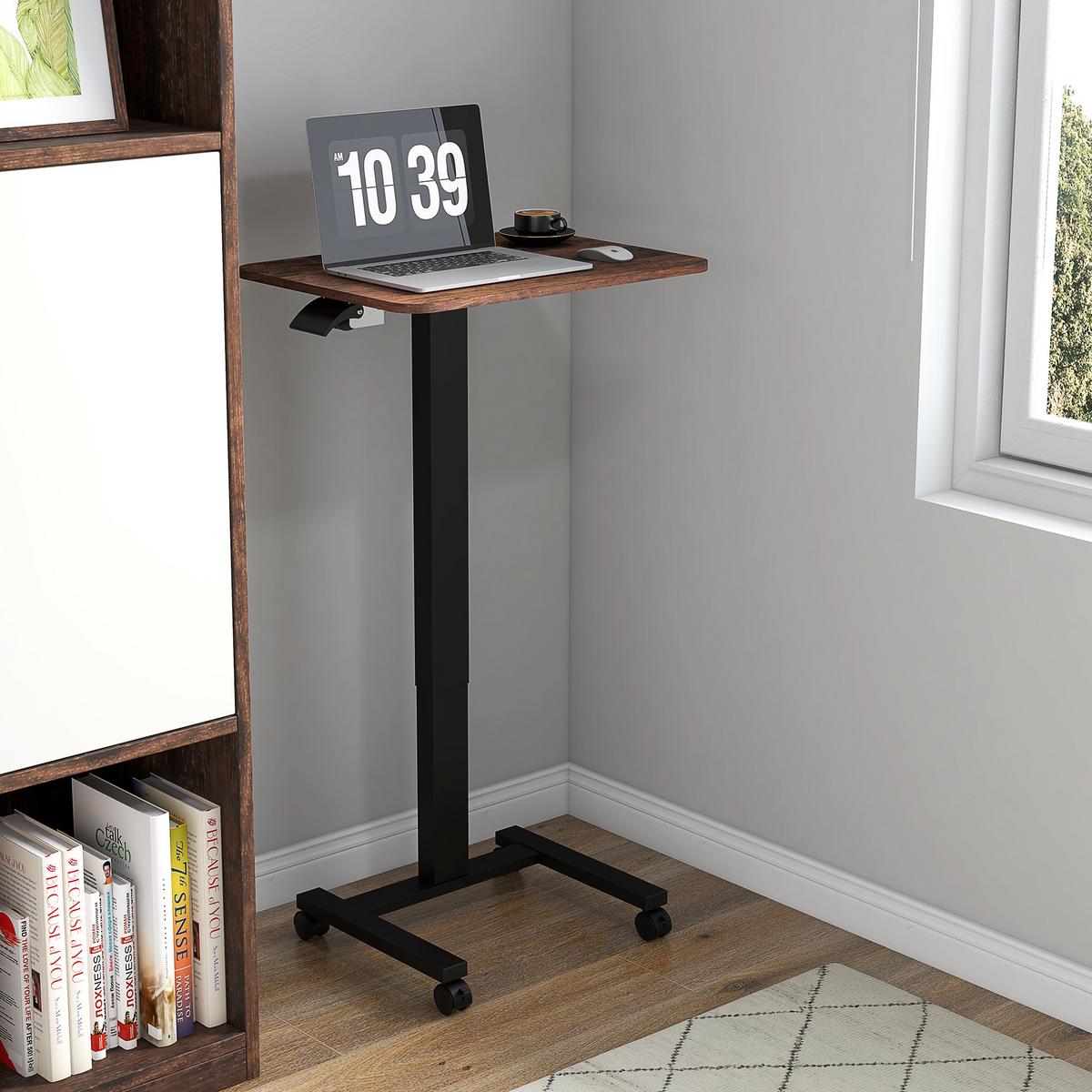 COMPUTERTISCH Höhenverstellbar, Laptoptisch mit Rollen, Steh-Sitz Schreibtisch - Braun, Kunststoff (65/48/108cm) - Vinsetto